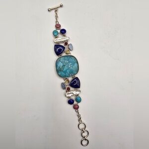Designer Whitney Kelly 925 Sterling Silver Multi-Gemstone Toggle Bracelet – 8"